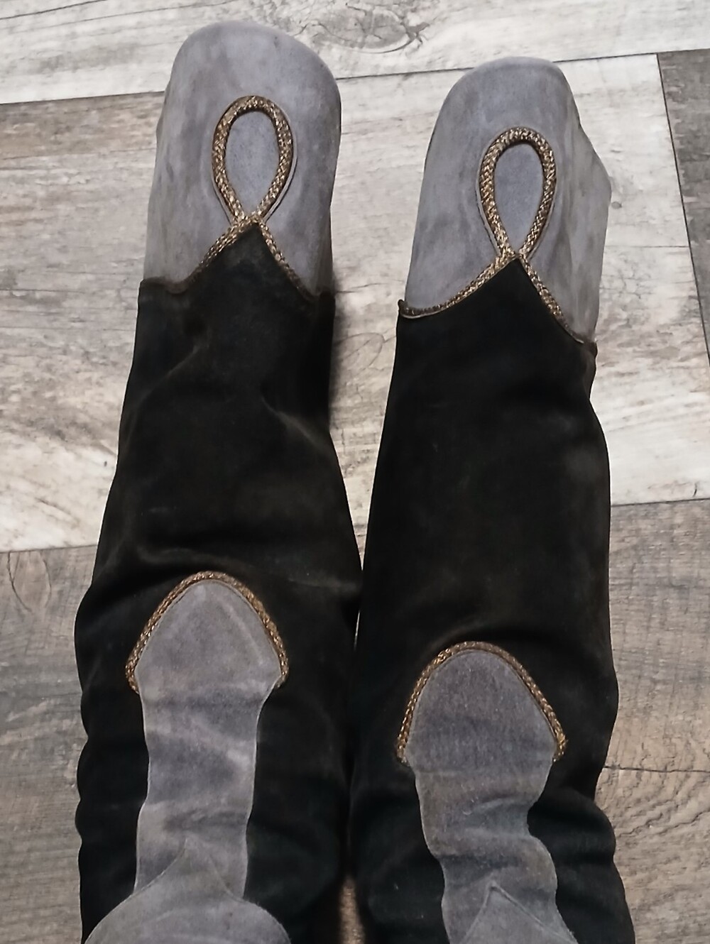 VINTAGE Yves Saint Laurent Two-Tone Gray and Black Suede Over-the-Knee Boots - Picture 6 of 8